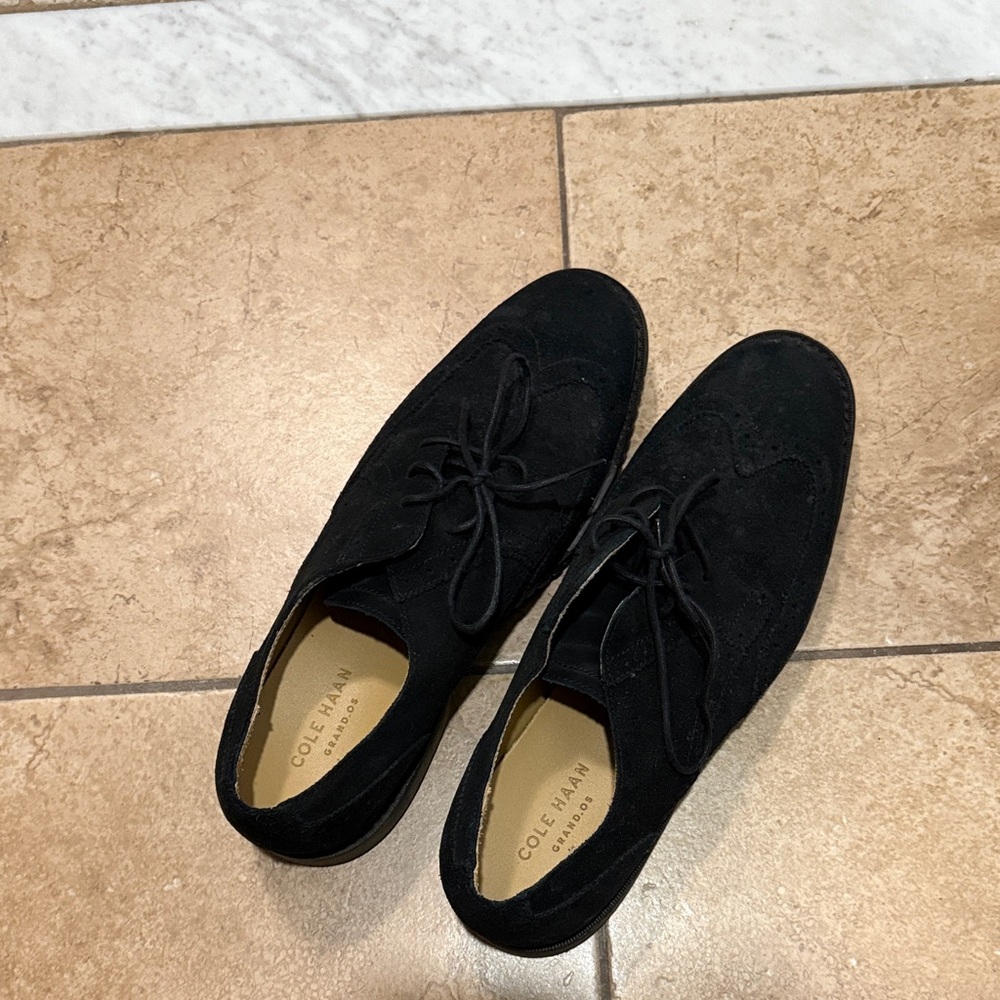 Cole Haan Black Suede Wingtip Derbys